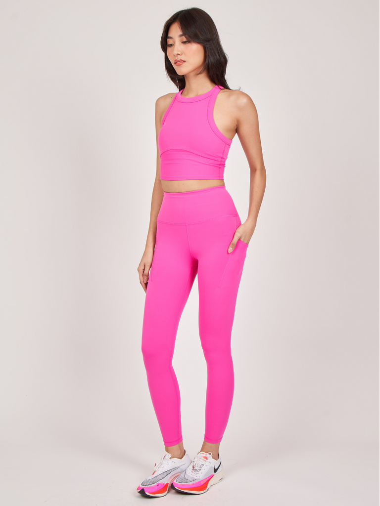 Phone pocket leggings & sports bra combo - Women's Pastel Pink